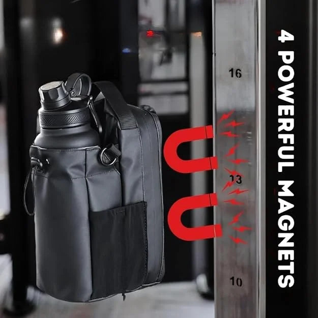 GYM BUDDY | Magnetic Gym Bottle Holder Bag with Storage Pockets and Zippered Compartments